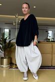Made in Italy Cooper Needlecord Scoop Dip Back Top Black